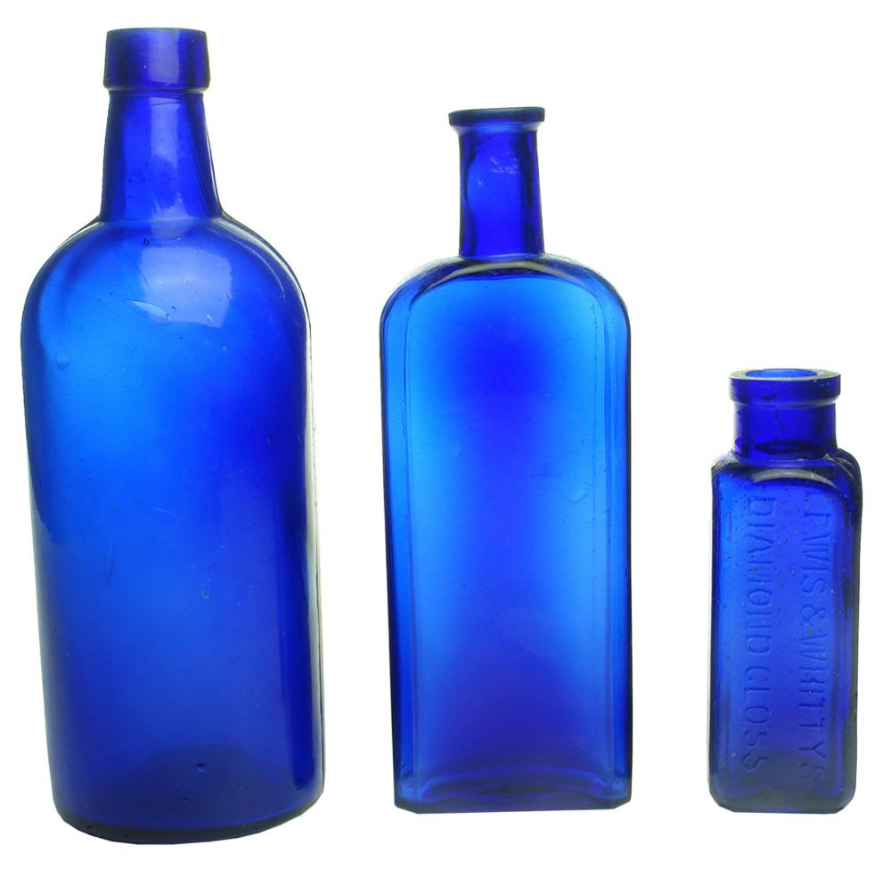 Three cobalt bottles.