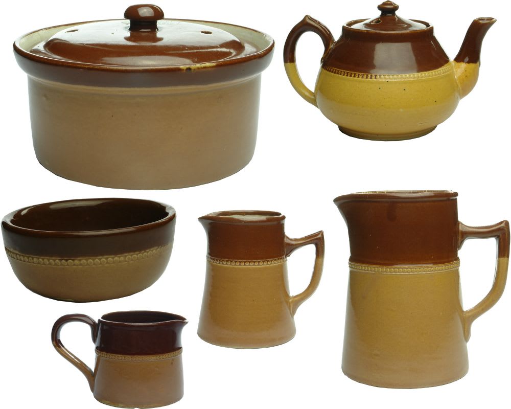 Six pieces of Bendigo Pottery Albany ware.