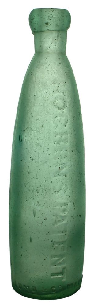 Stick Bottle. Hogben's Patent, Melbourne. 10 oz. Aqua.