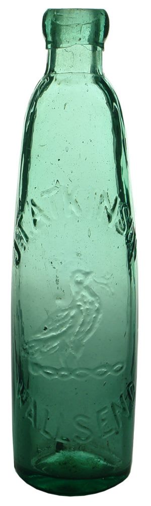 Stick Bottle. Atkinson, Wallsend. 10 oz. Aqua.