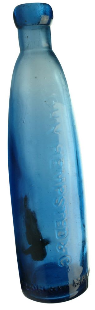 Blue Glass Stick Bottle. John Hempsted, Queensland. Adams & Barretts Patent. 10 oz.