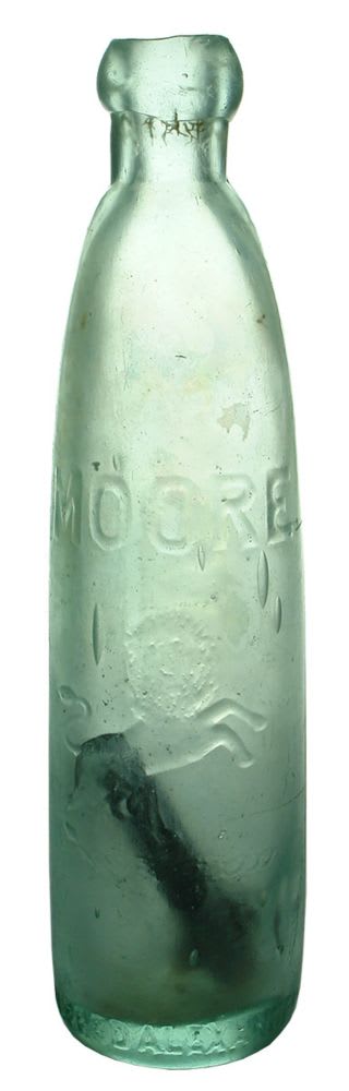 Stick Bottle. Moore, Newcastle. Aqua. 10 oz.