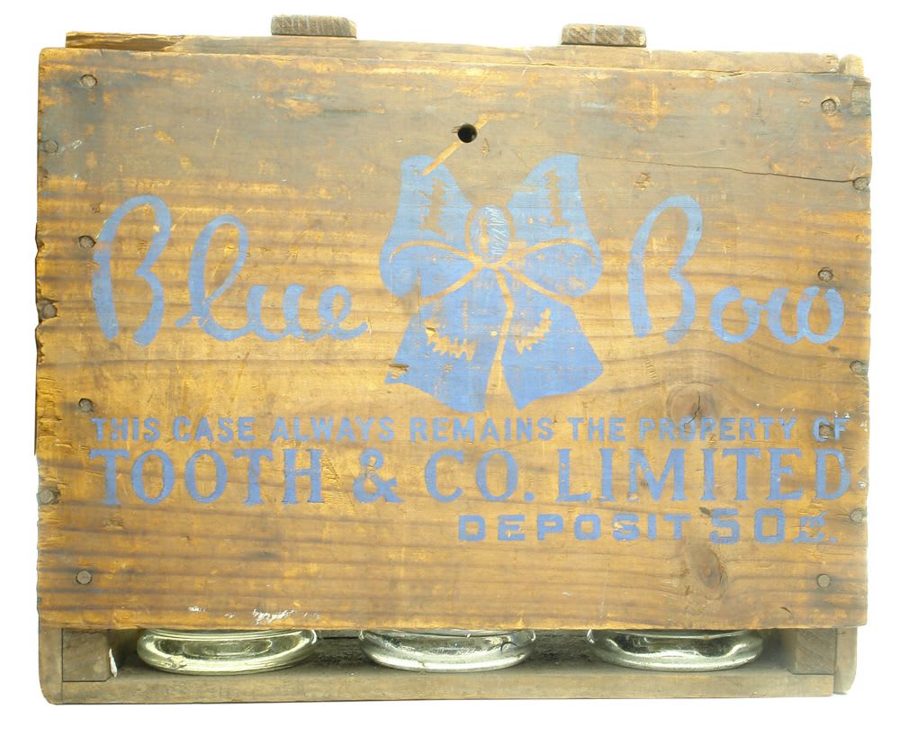 Heavy wooden Soda Syphon crate. Blue Bow. Tooth & Co., Limited.