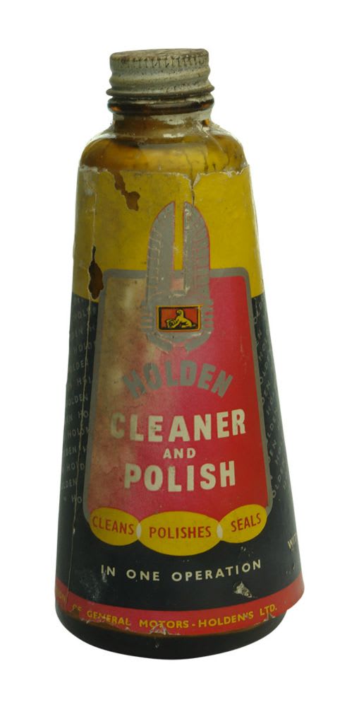 Amber labelled bottle. Holden Cleaner and Polish