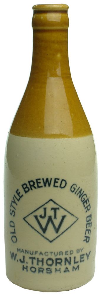 W. J. Thornley, Horsham crown seal ginger beer, tan top.