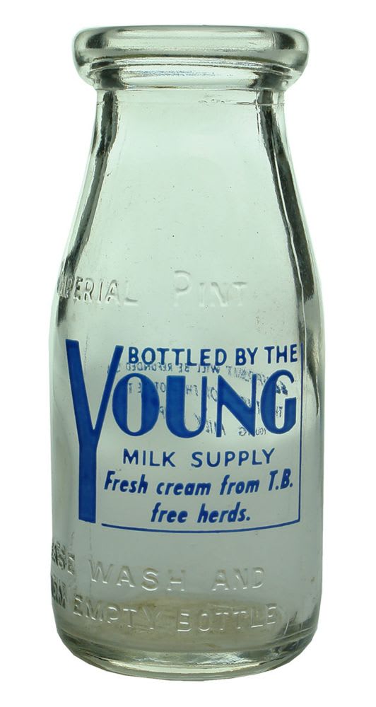 Ceramic Label Cream. Young Milk Supply. Half Pint.