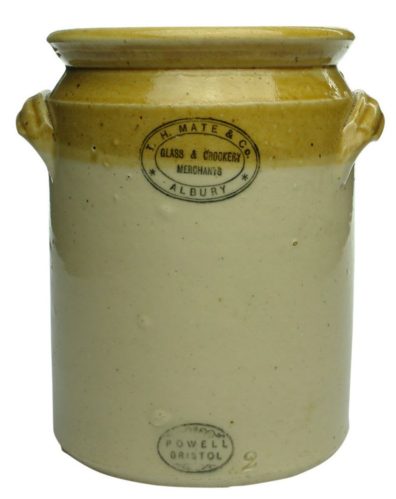 Stoneware Crock. Mate & Co., Merchants, Albury. 