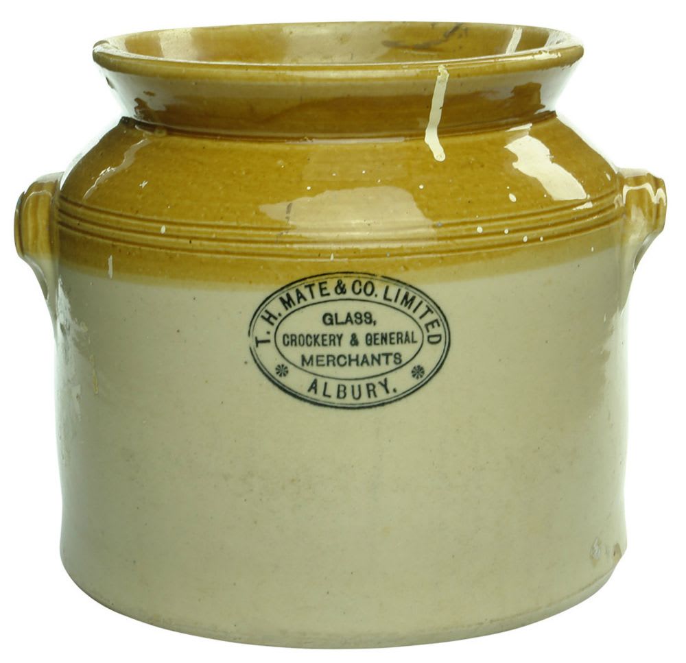 Stoneware Crock. Mate & Co., Limited, Merchants, Albury. 