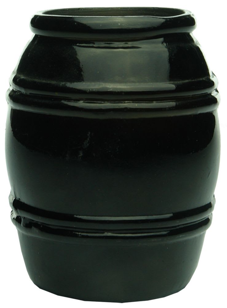 Black Glass Mustard Barrel.