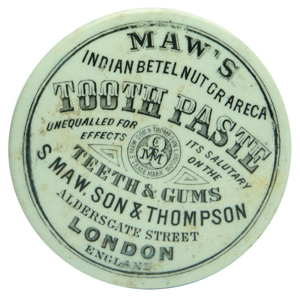 Pot Lid. Tooth Paste. Maw's Indian Betel Nut.
