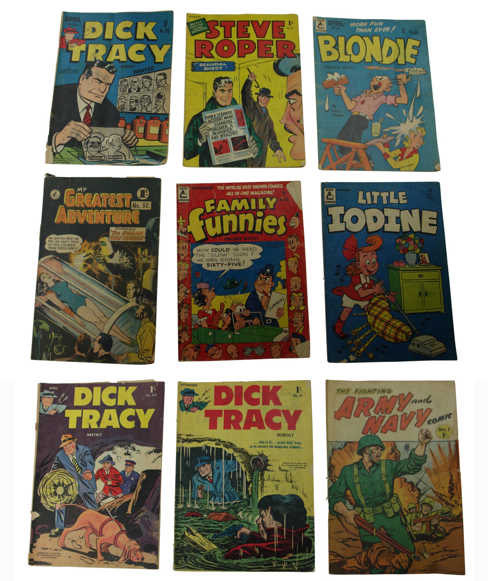 Nine early comic books. Dick Tracy and more.