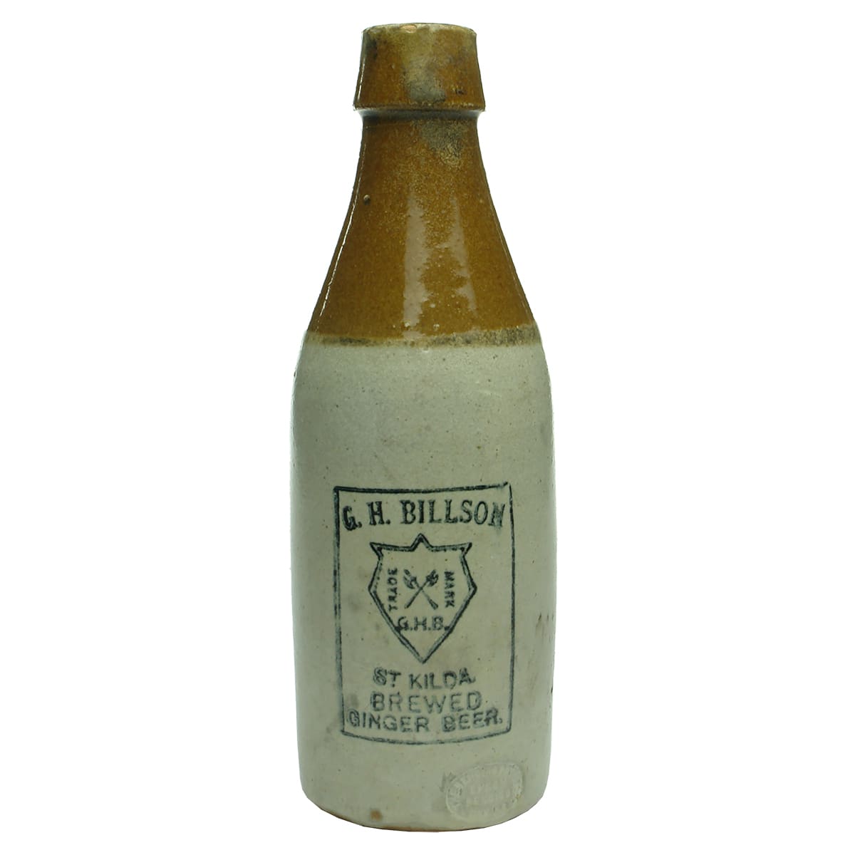 Ginger Beer. Billson. St Kilda. Bendigo Pottery Coy Ltd. Tan Top. 10 oz.
