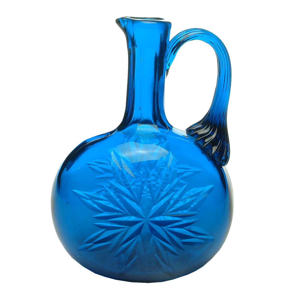 Blue handled decanter with polished pontil.
