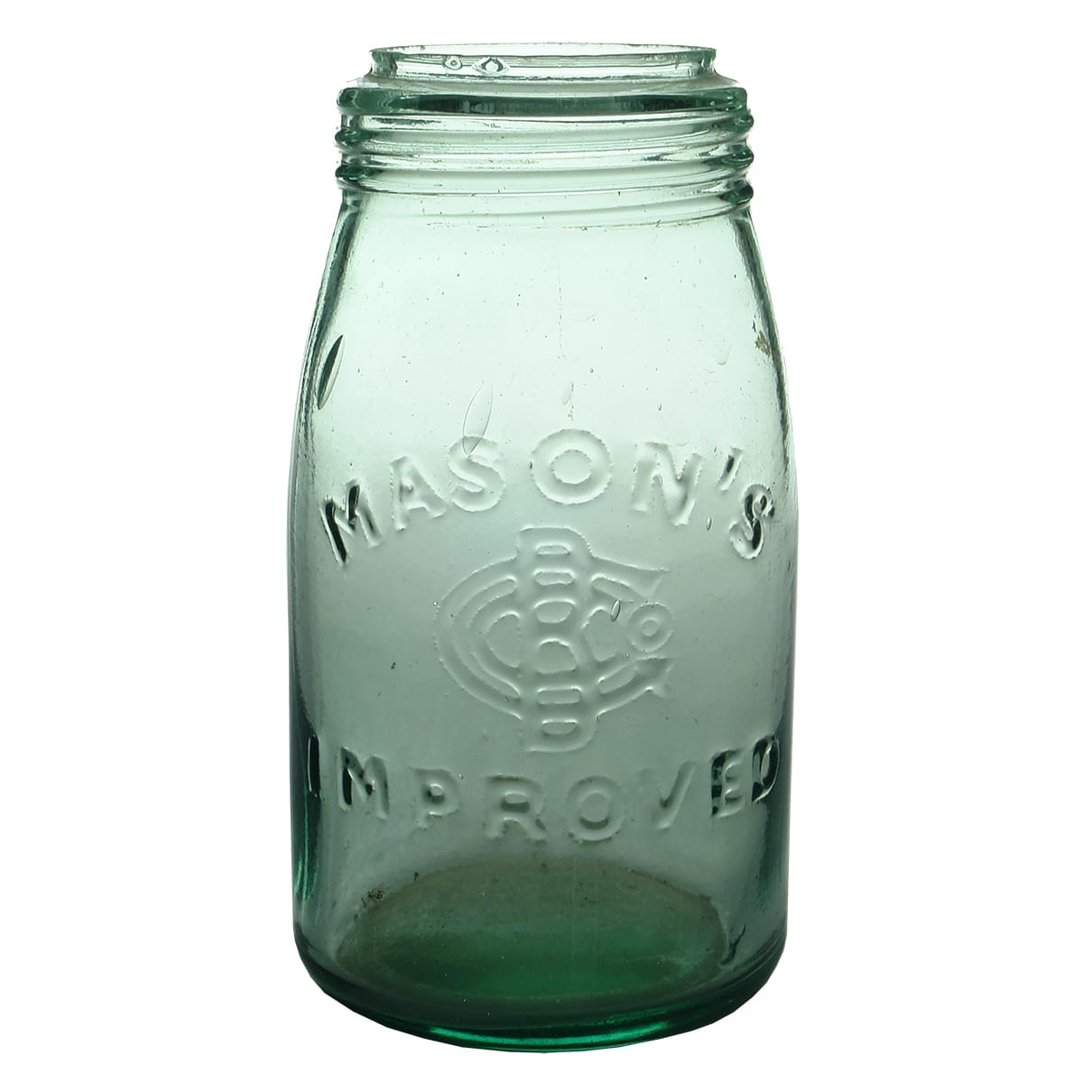 Jar. Mason's BGCo Improved. Aqua. 1 Quart.