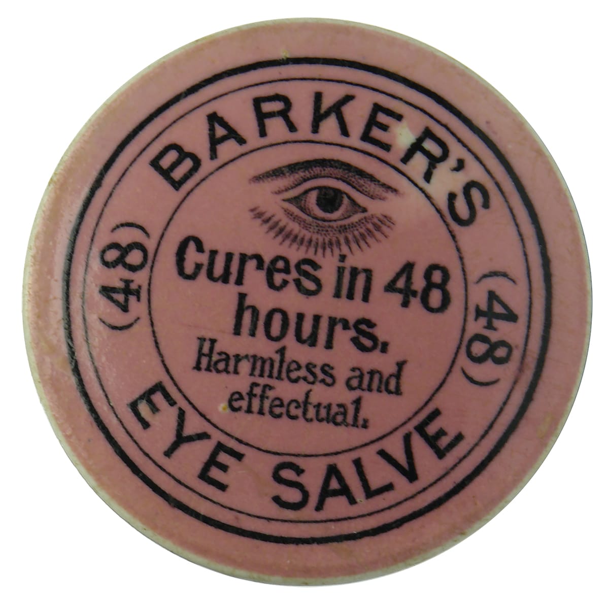 Pot Lid. Barker's Eye Salve.