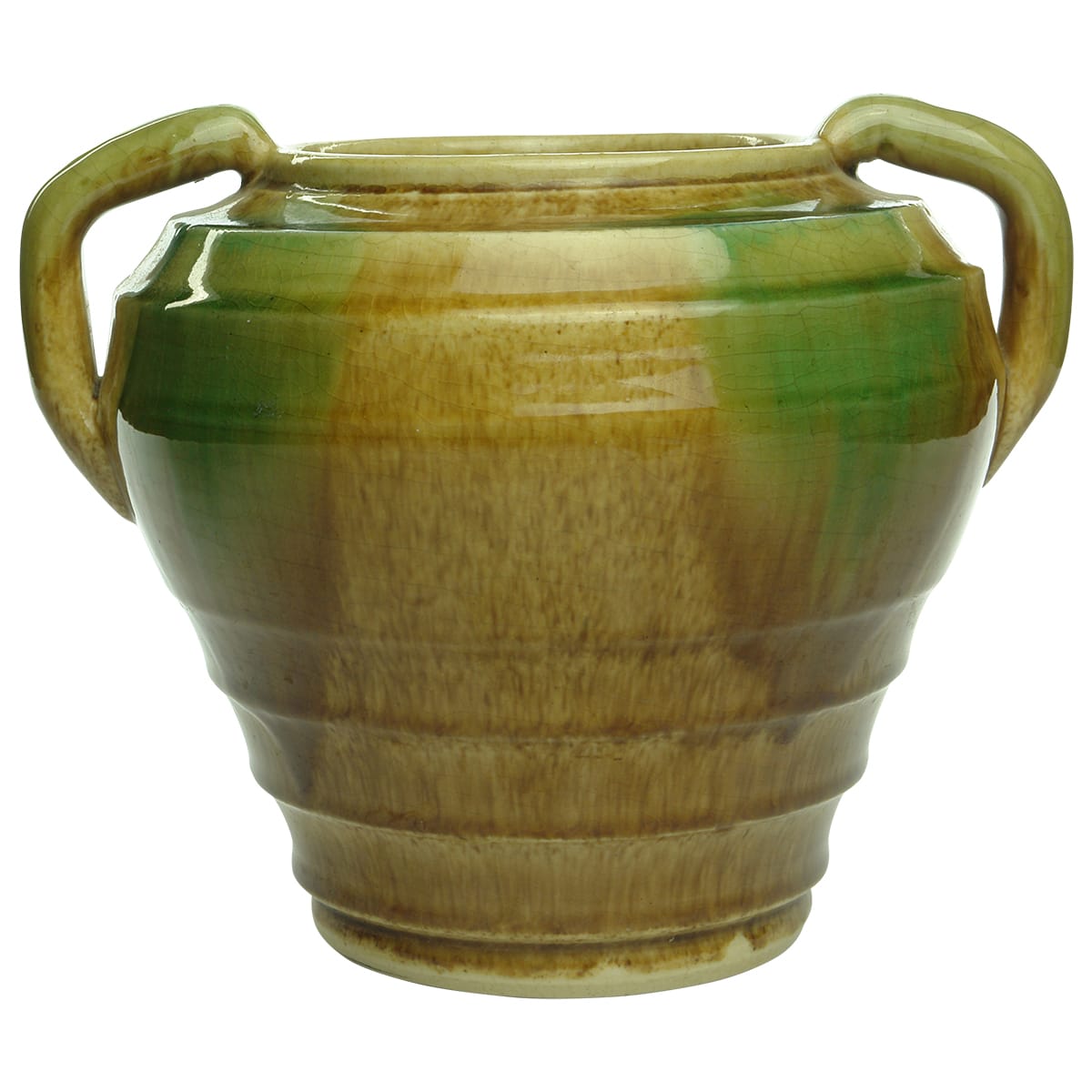 Bendigo Pottery. Brown & Green handled vase.