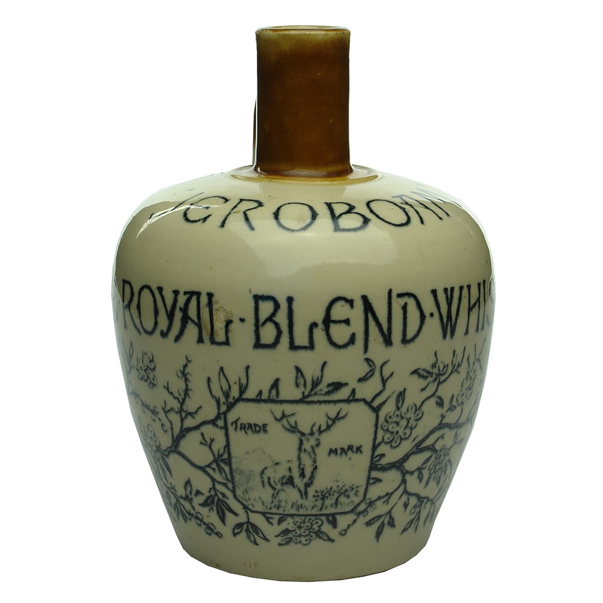 Thomson, Glasgow. Jeroboam, Royal Blend Whisky. Stoneware Jug. Stag Trade mark.