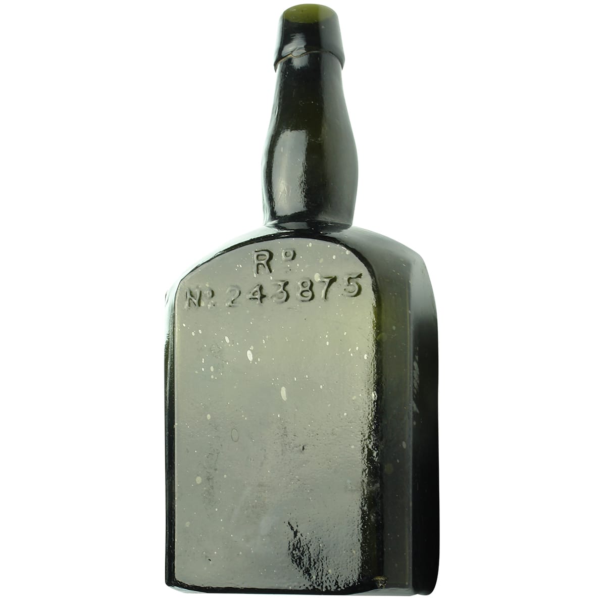 Square Black Glass Bottle. Registered.