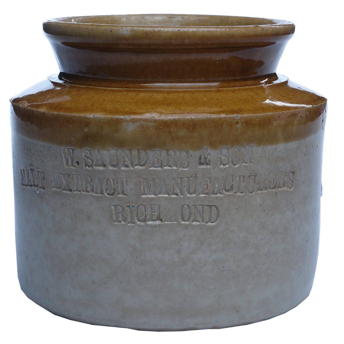 Jar. W. Saunders & Son, Richmond. Malt Extract. Tan Top. 5 Pounds.