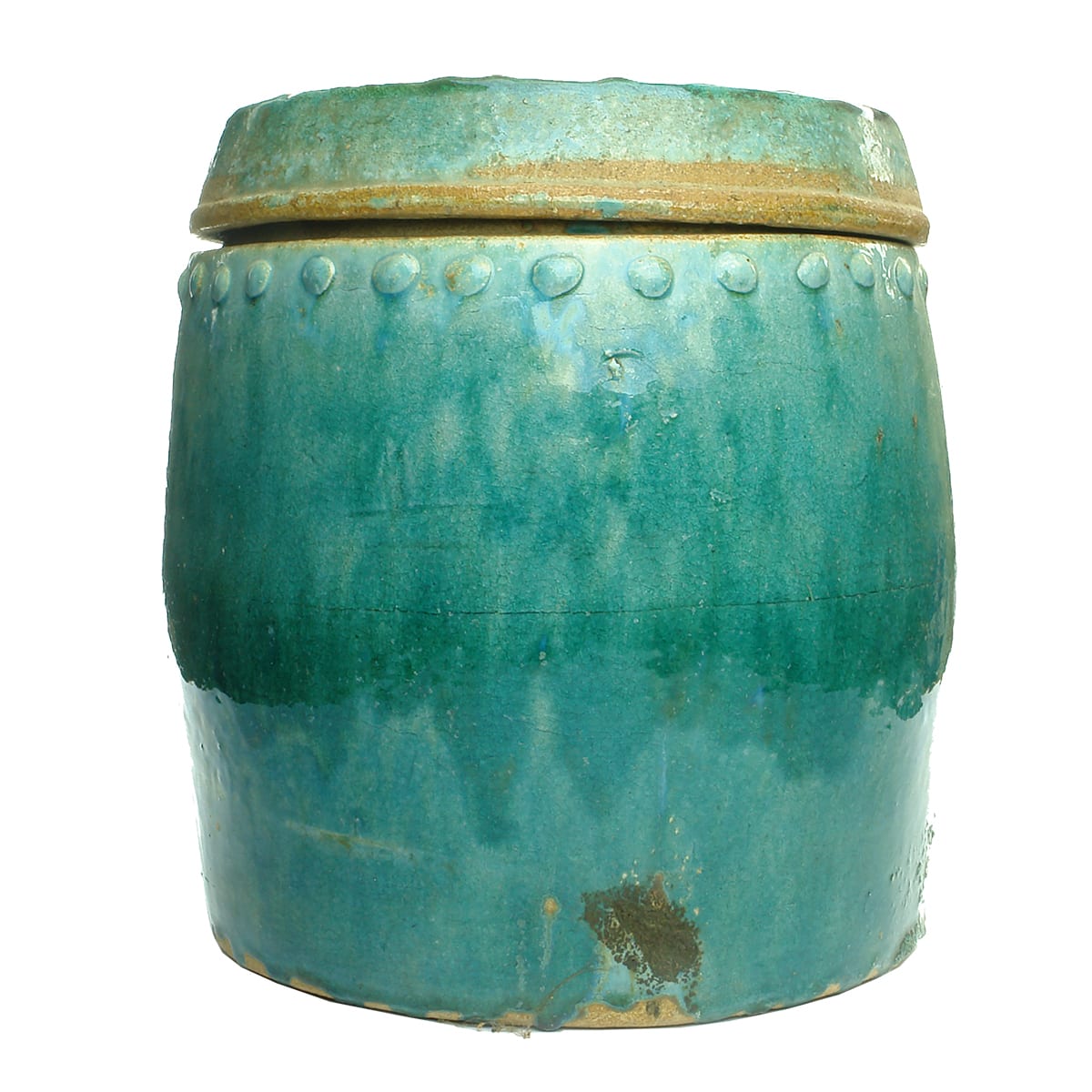 Chinese. Large green lidded storage jar.