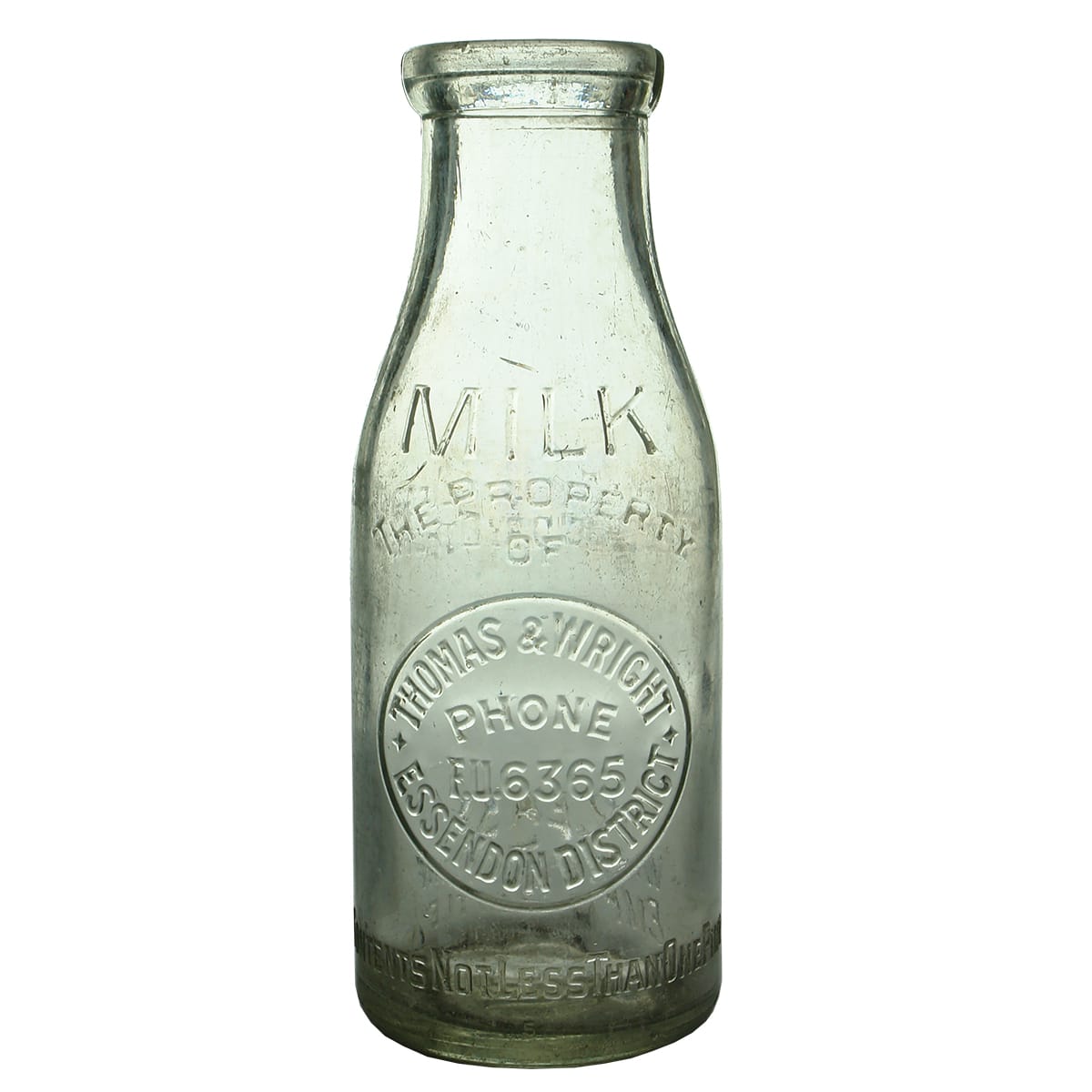 Milk. Thomas & Wright, Essendon District. Wad lip. 1 Pint.