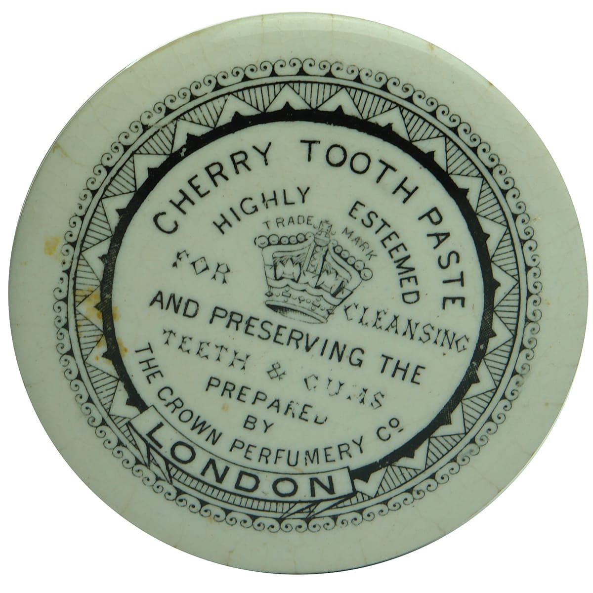 Pot Lid. Crown Perfumery Co., London. Cherry Tooth Paste.