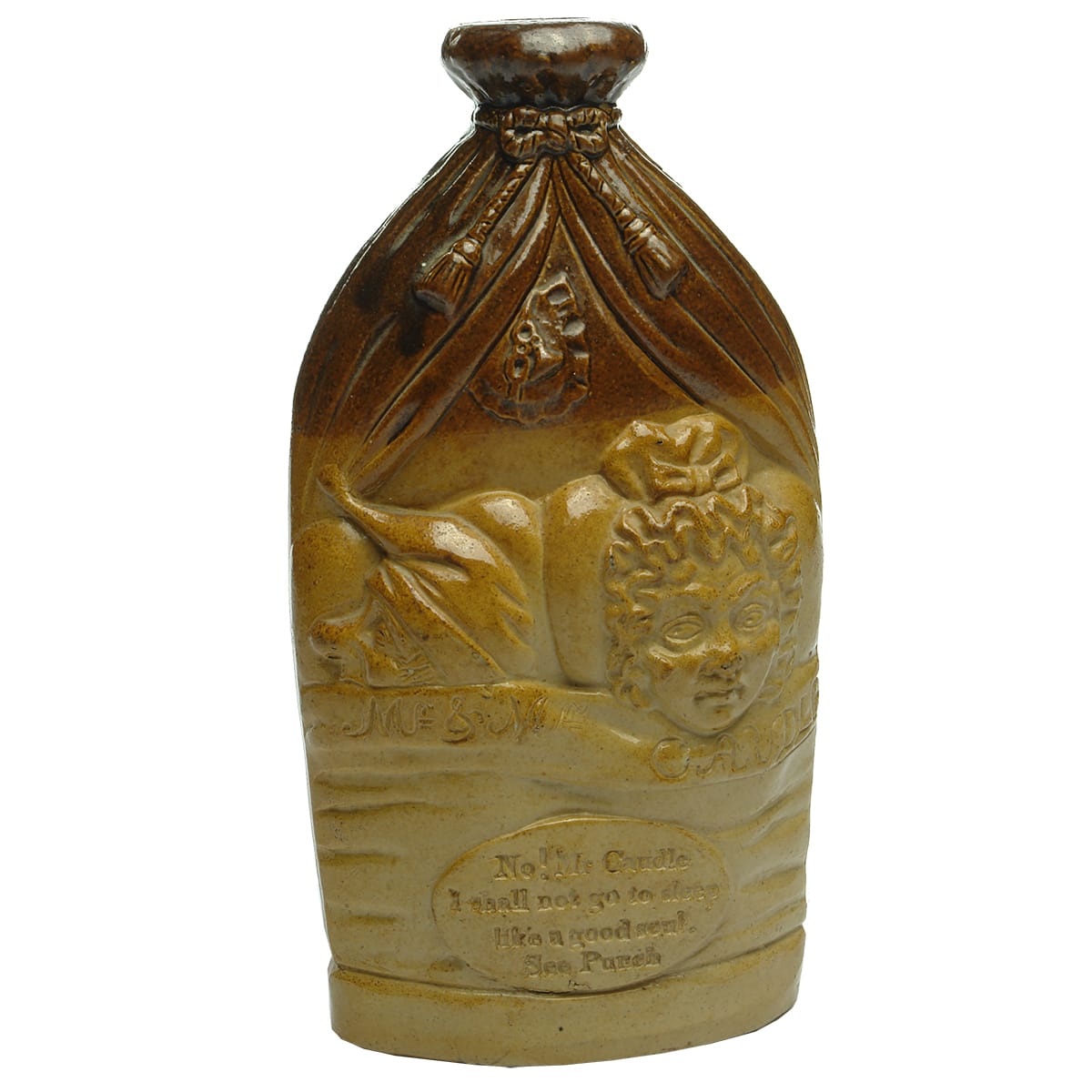 Reform Flask. Mr & Mrs Caudle. Doulton & Watts, Pottery.