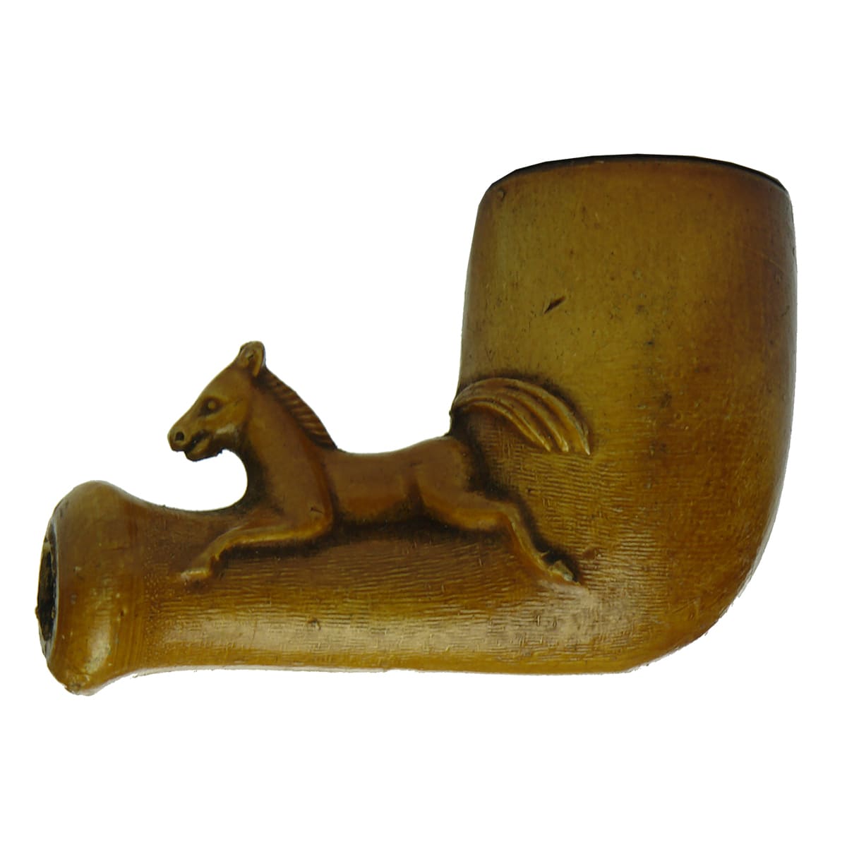 Tobacciana.  Clay pipe with horse on stem.