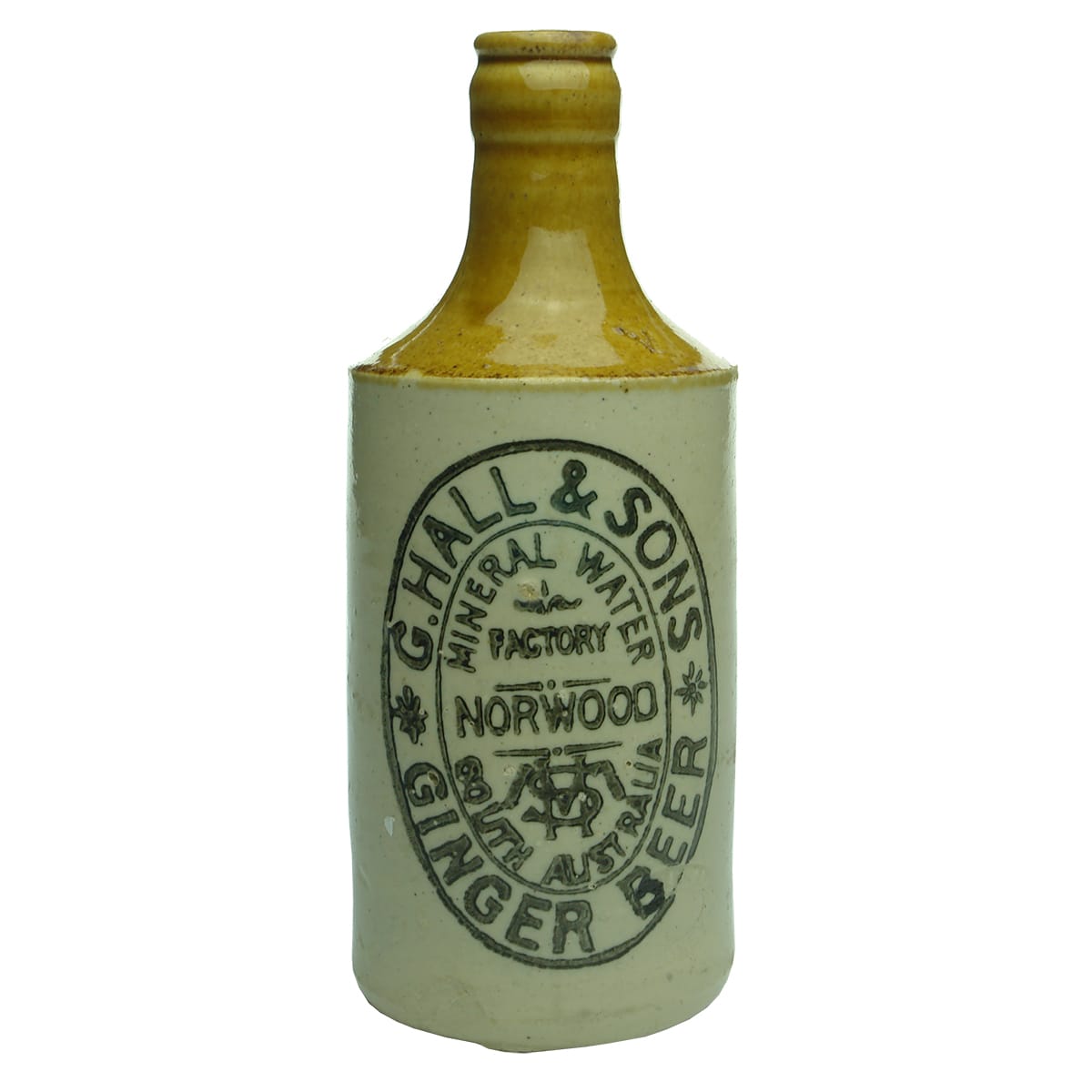Ginger Beer. Hall & Sons. Norwood.  Crown Seal. Dump. Tan Top.