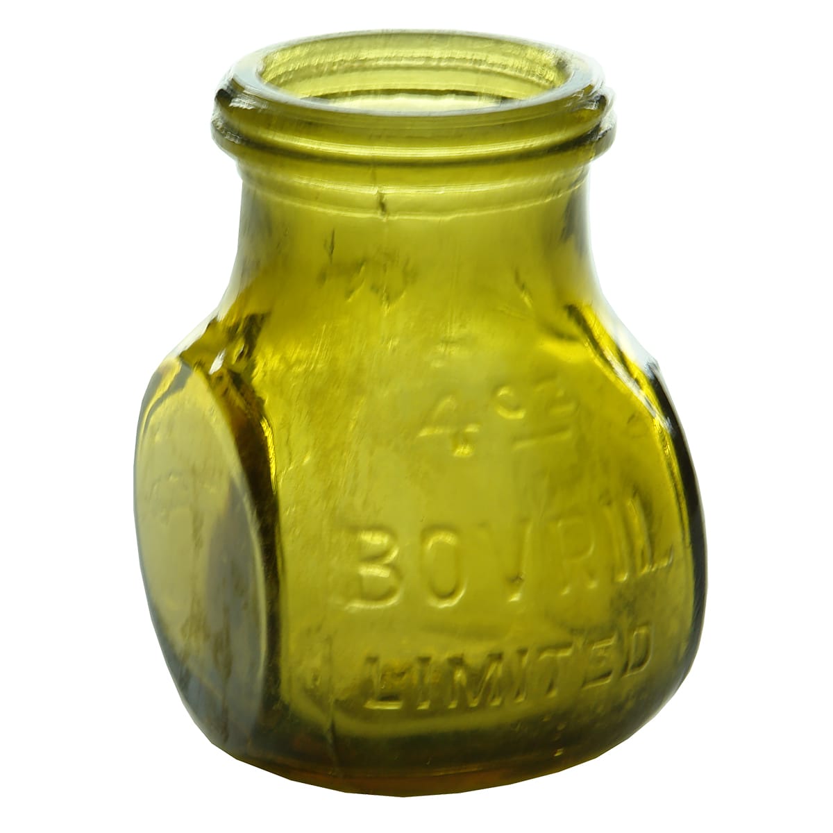 Bovril Jar. 4 oz. Yellow colour.