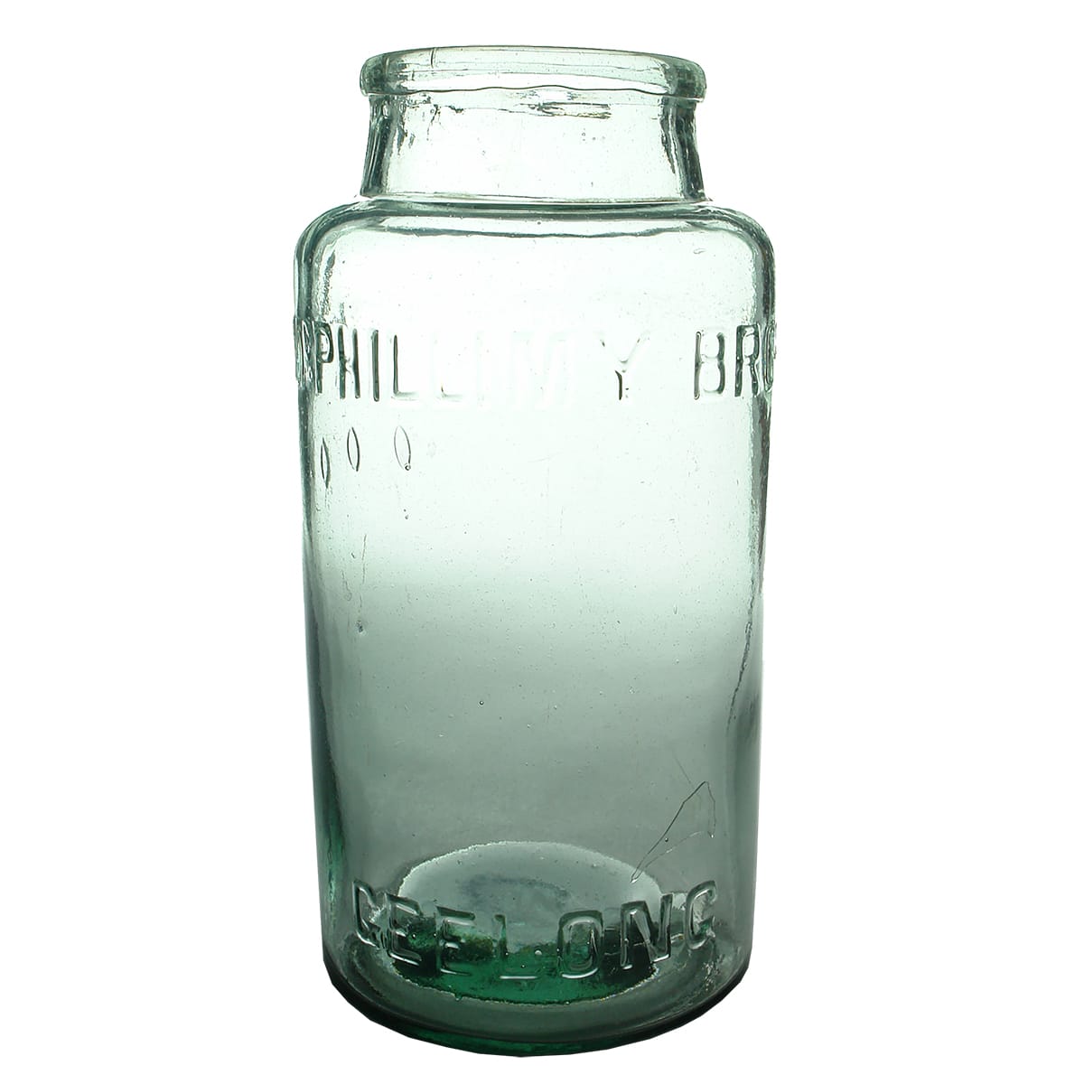 Lolly Jar. McPhillimy Bros, Geelong. Aqua. 1 Gallon.