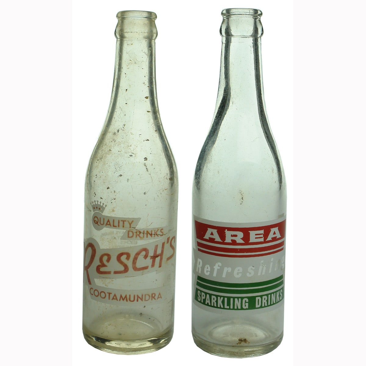 Two Ceramic Label Crown Seals: Resch's Cootamundra and Area Refreshing Sparkling Drinks.