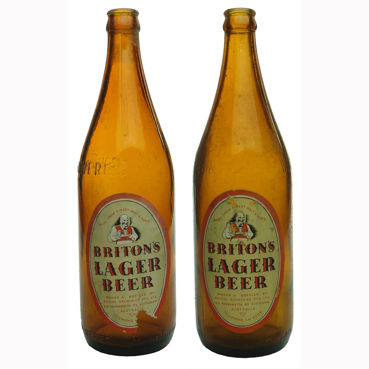 Pair of Labelled Beers. British Breweries. Petersham NSW. Briton's Lager Beer.