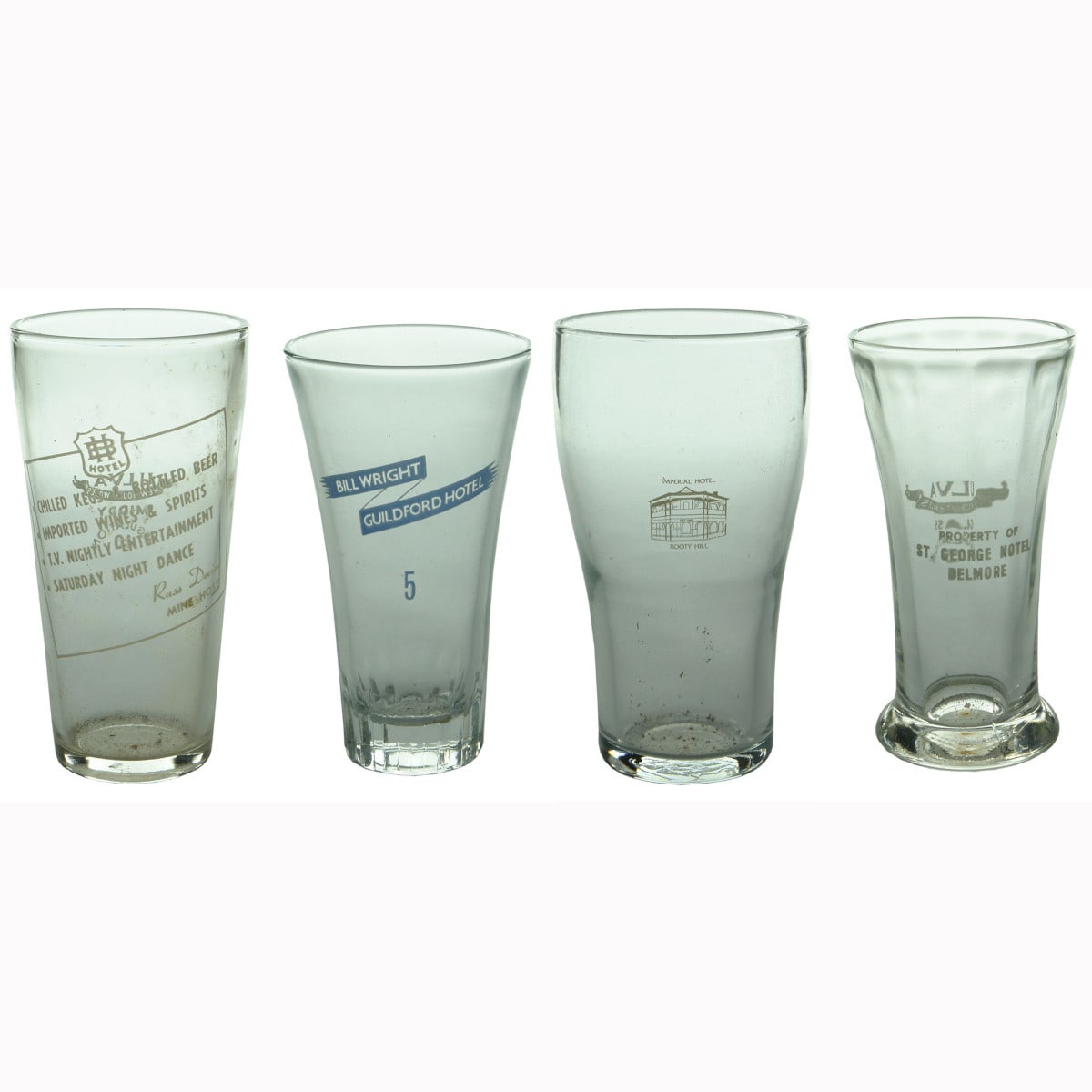 Four NSW Hotel Beer Glasses