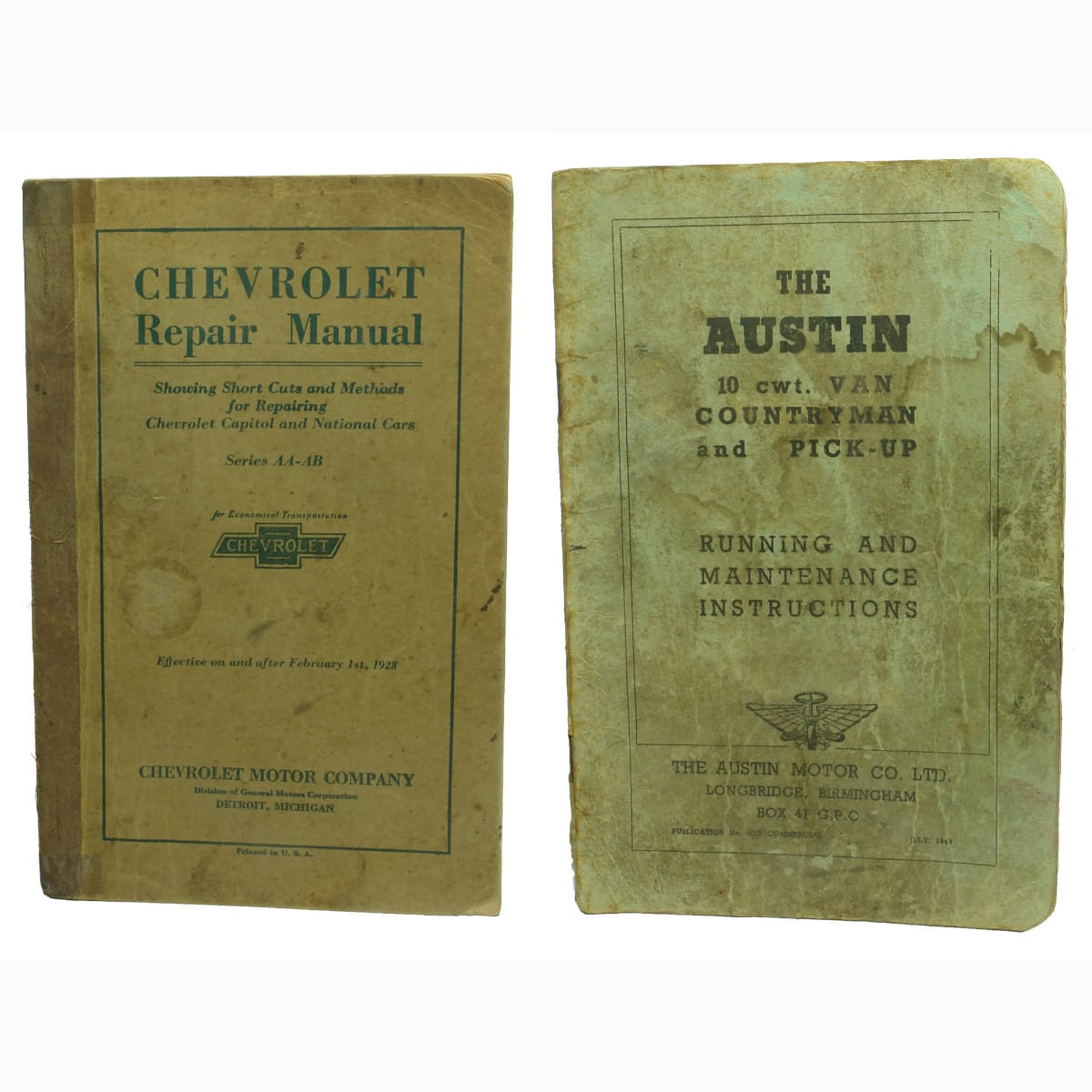 Pair of Books.  Chevrolet Repair Manual and The Austin 10 cwt. Van Countryman and Pick-Up, Running and Maintenance Instructions.