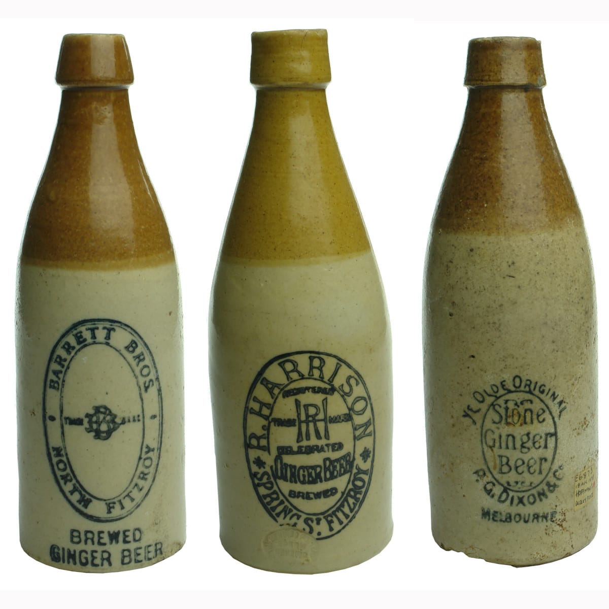 Three Melbourne Ginger Beers: Barrett Bros; Harrison & Dixon.