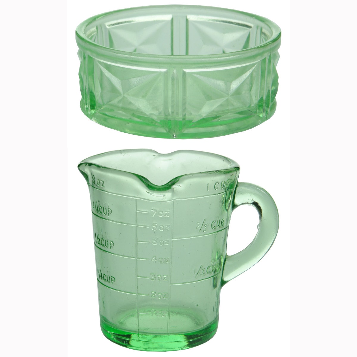 Pair of Green Depression Glass Items