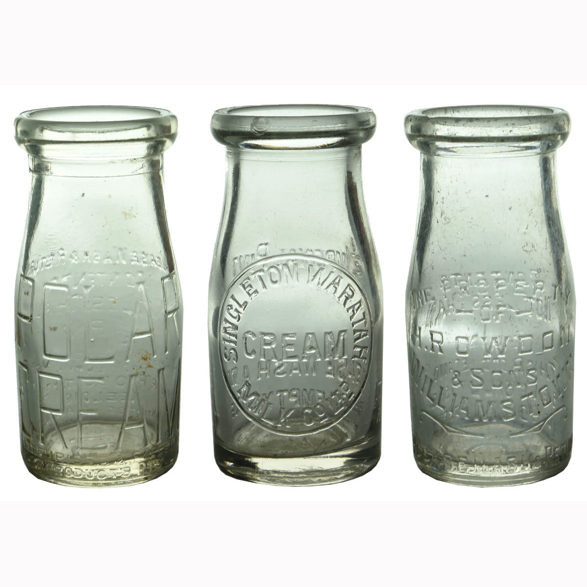 Three Quarter Pint Creams. Polar Cream. Singleton Waratah Milk Co Ltd and Rowdon & Sons, Williamstown