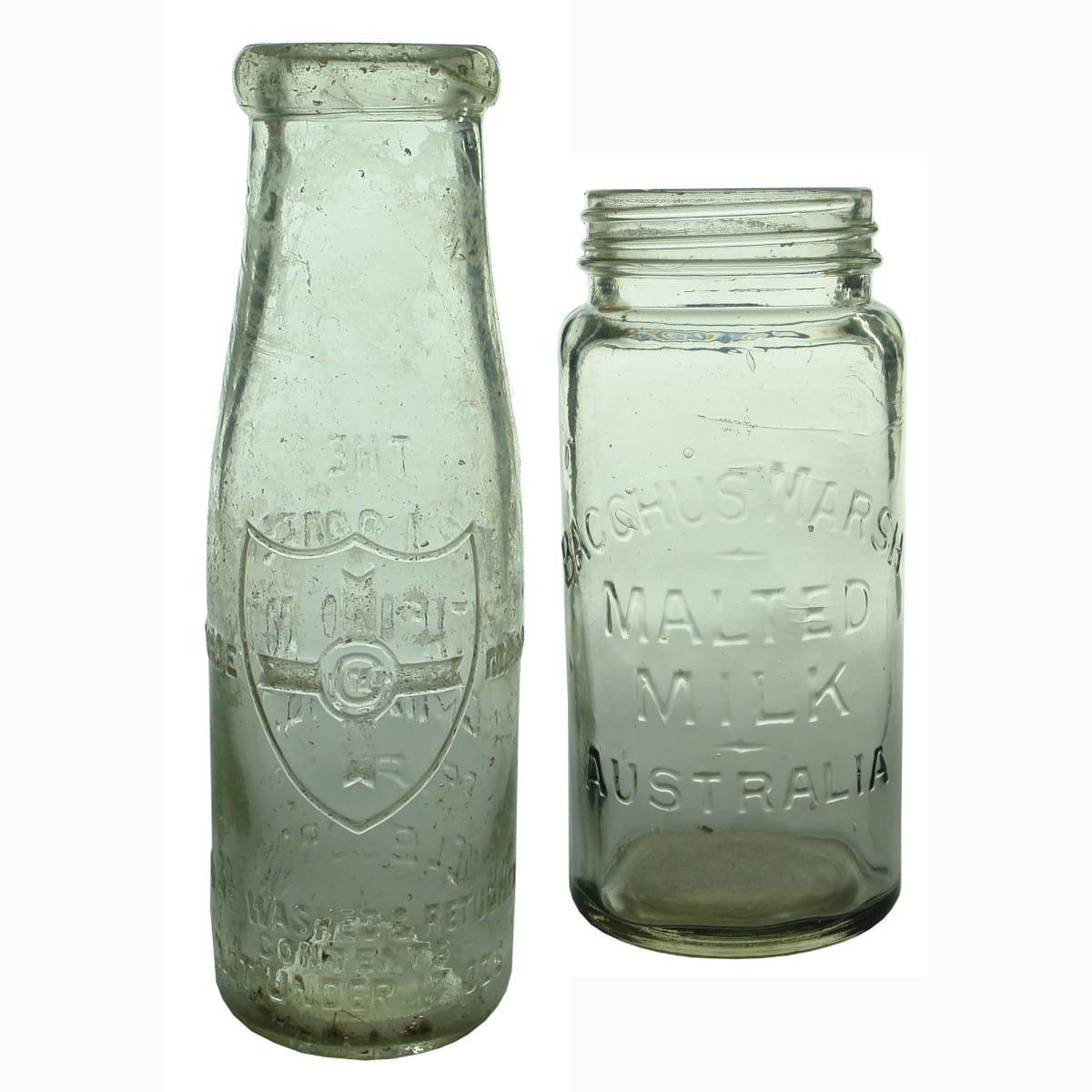 Pair of Milk type bottles: Willsmere, Melbourne & Bacchus Marsh Malted Milk.