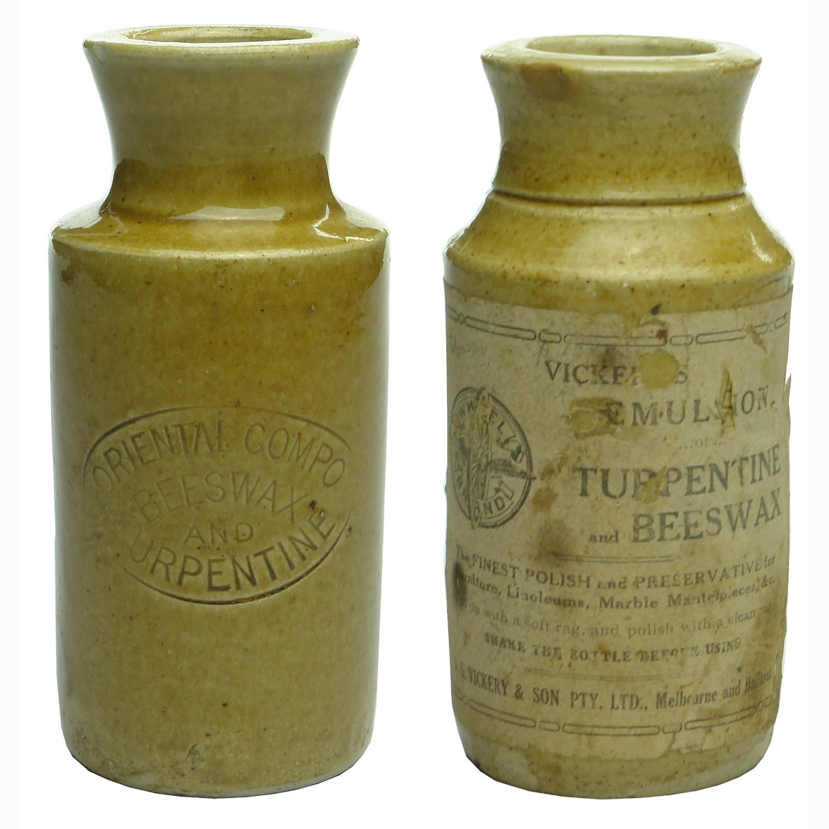 Pair of Stoneware Emulsion Jars