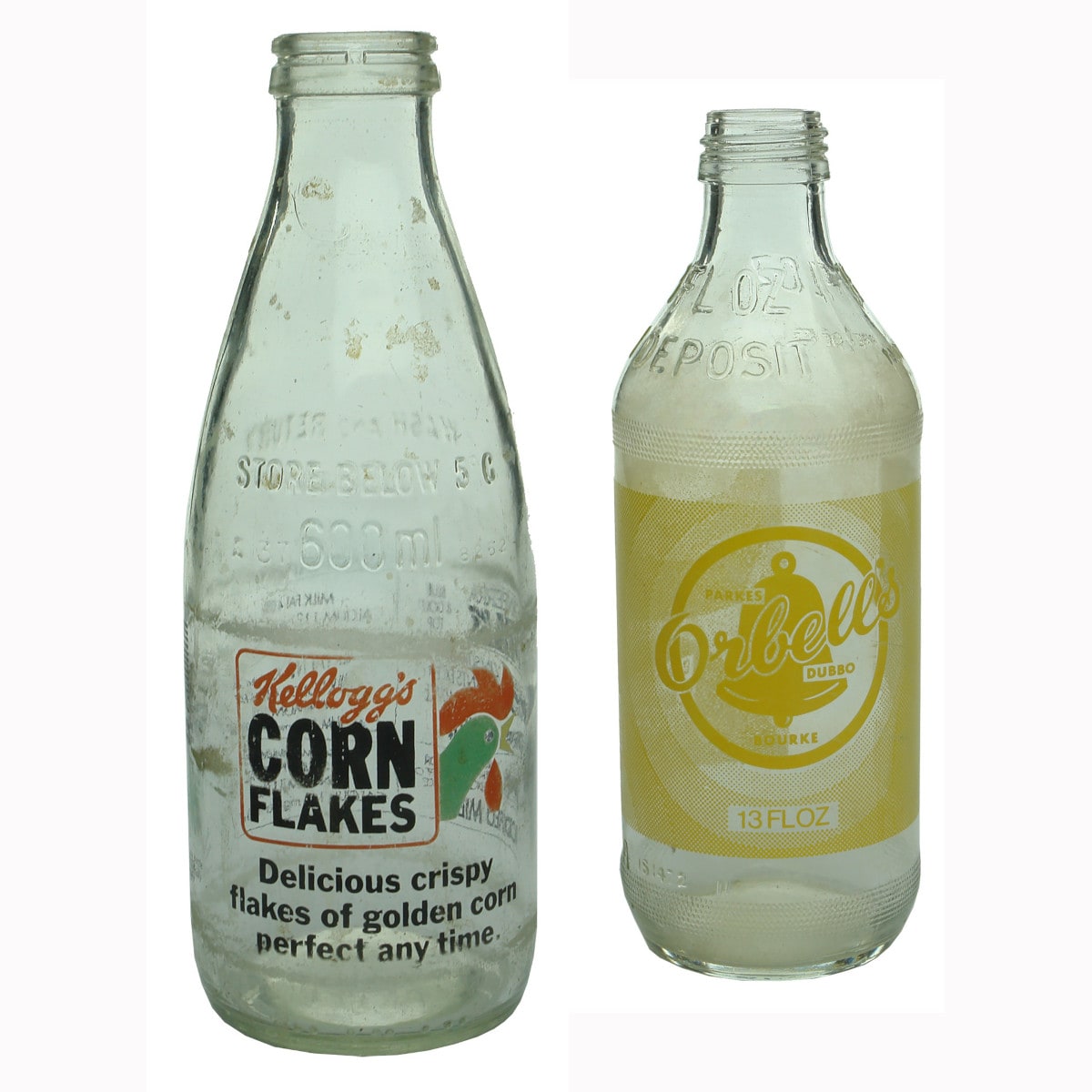 Pair of Ceramic Label Bottles: Orbell's Dubbo & Canberra Milk.