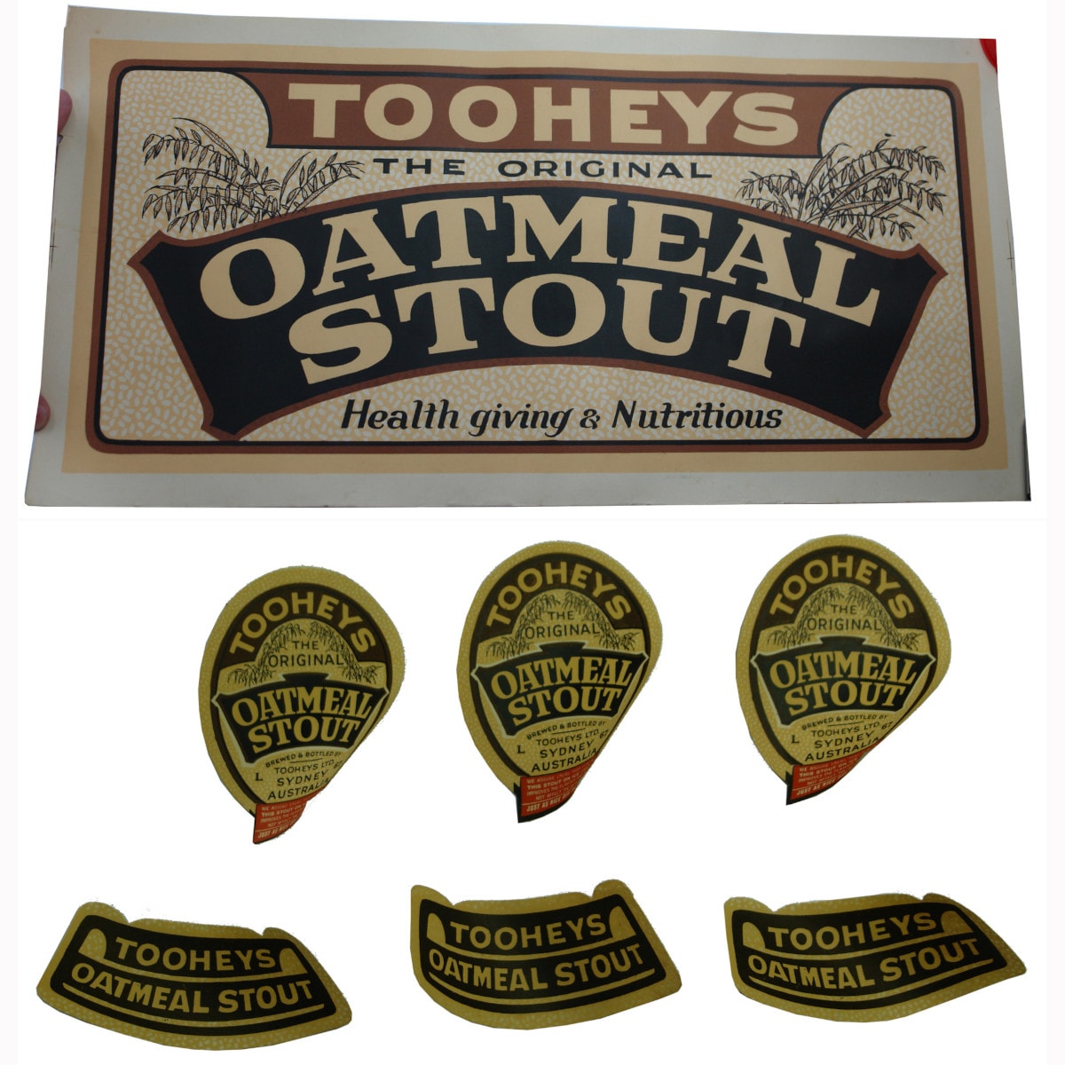 Beer Advertising Poster. Tooheys Original Oatmeal Stout. Also labels for Tooheys Oatmeal Stout.
