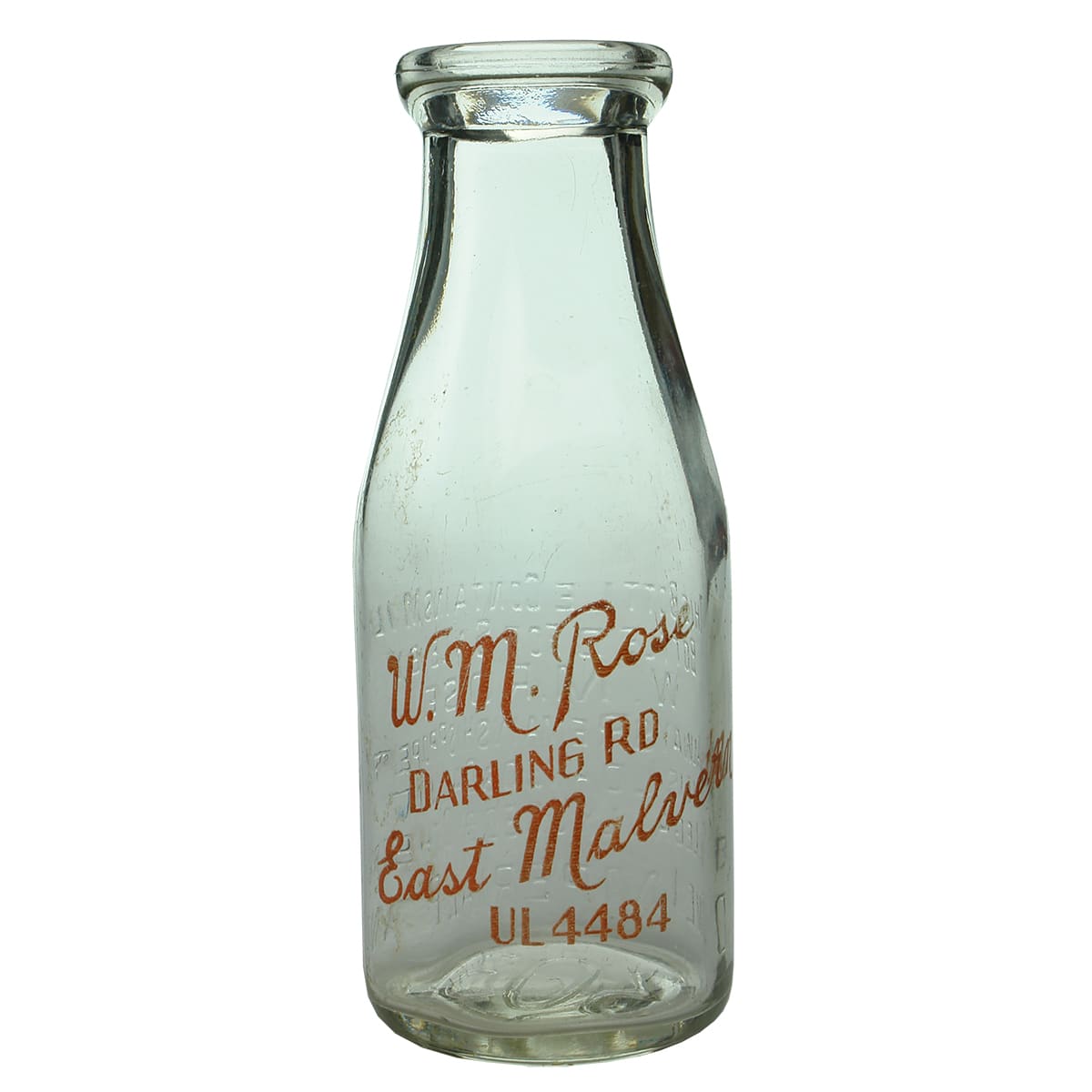 Milk. W. M. Rose, East Malvern. Wad lip. Ceramic Label. 1 Pint.