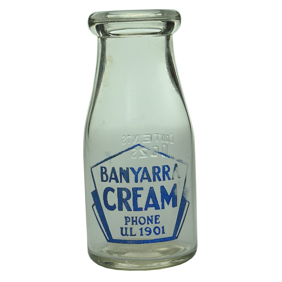 Cream. Banyarra Cream. Blue Ceramic Label. Half Pint.