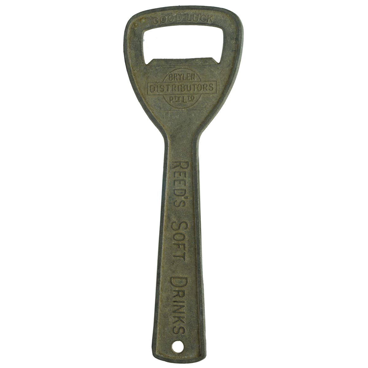 Large advertising crown seal bottle opener for Reed's Soft Drinks.