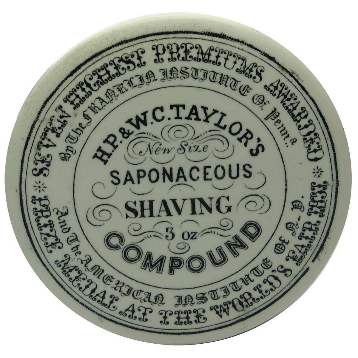 Pot Lid. Taylor's Shaving Compound. 3 oz. Black & White.