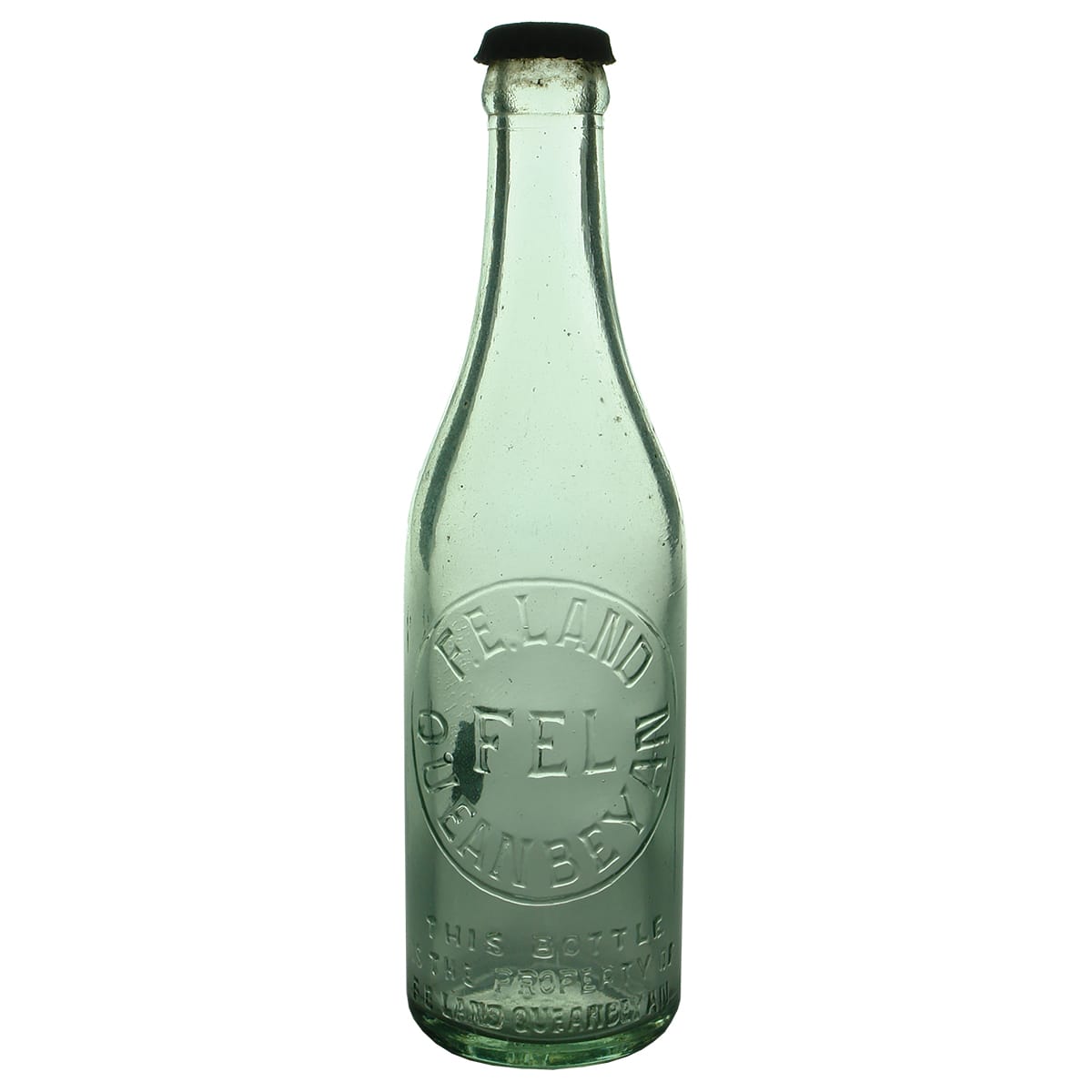 Crown Seal. F. E. Land, Queanbeyan. Champagne. Aqua. 10 oz.