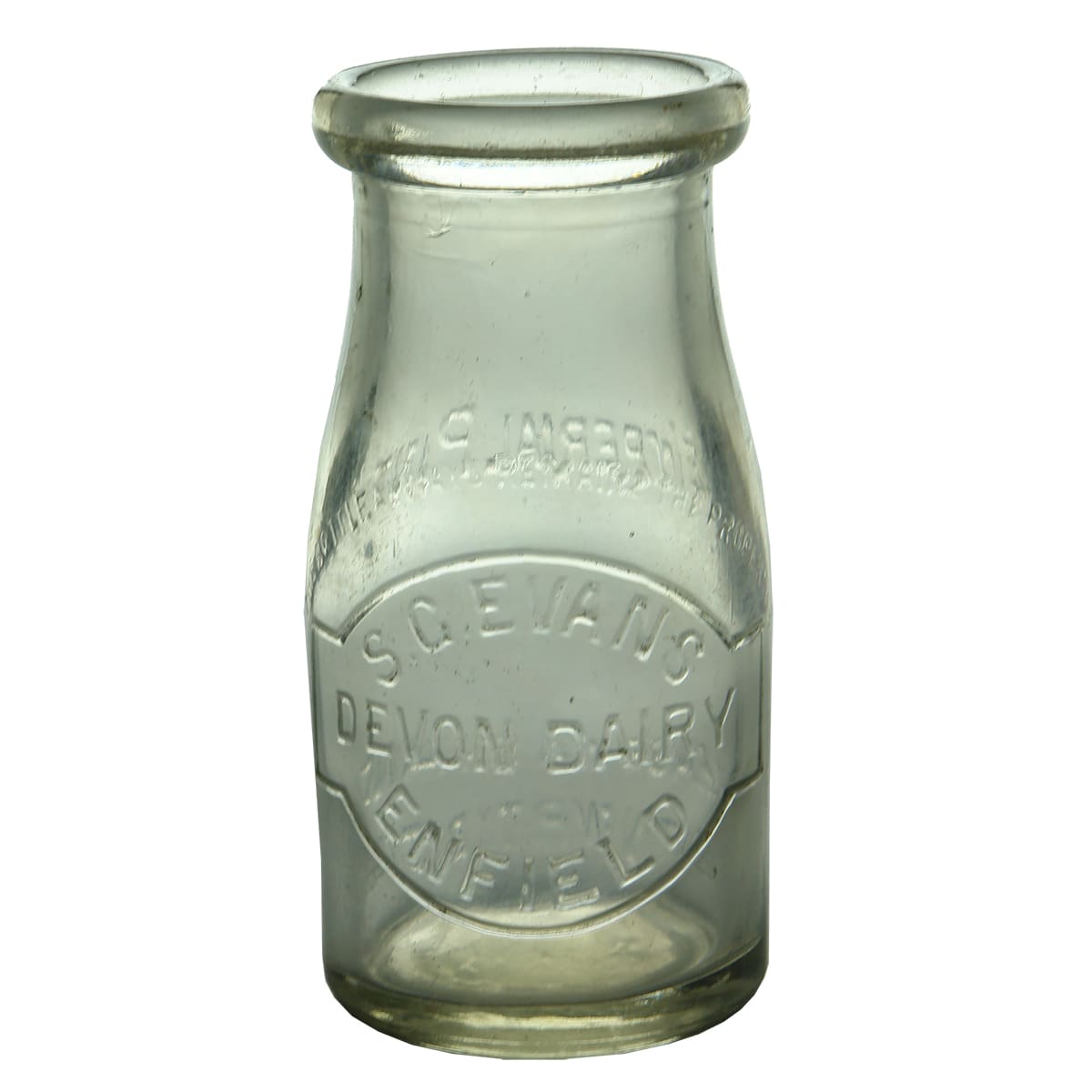 Milk. S. G. Evans, Devon Dairy, Enfield. Wad lip. 1/4 Pint.