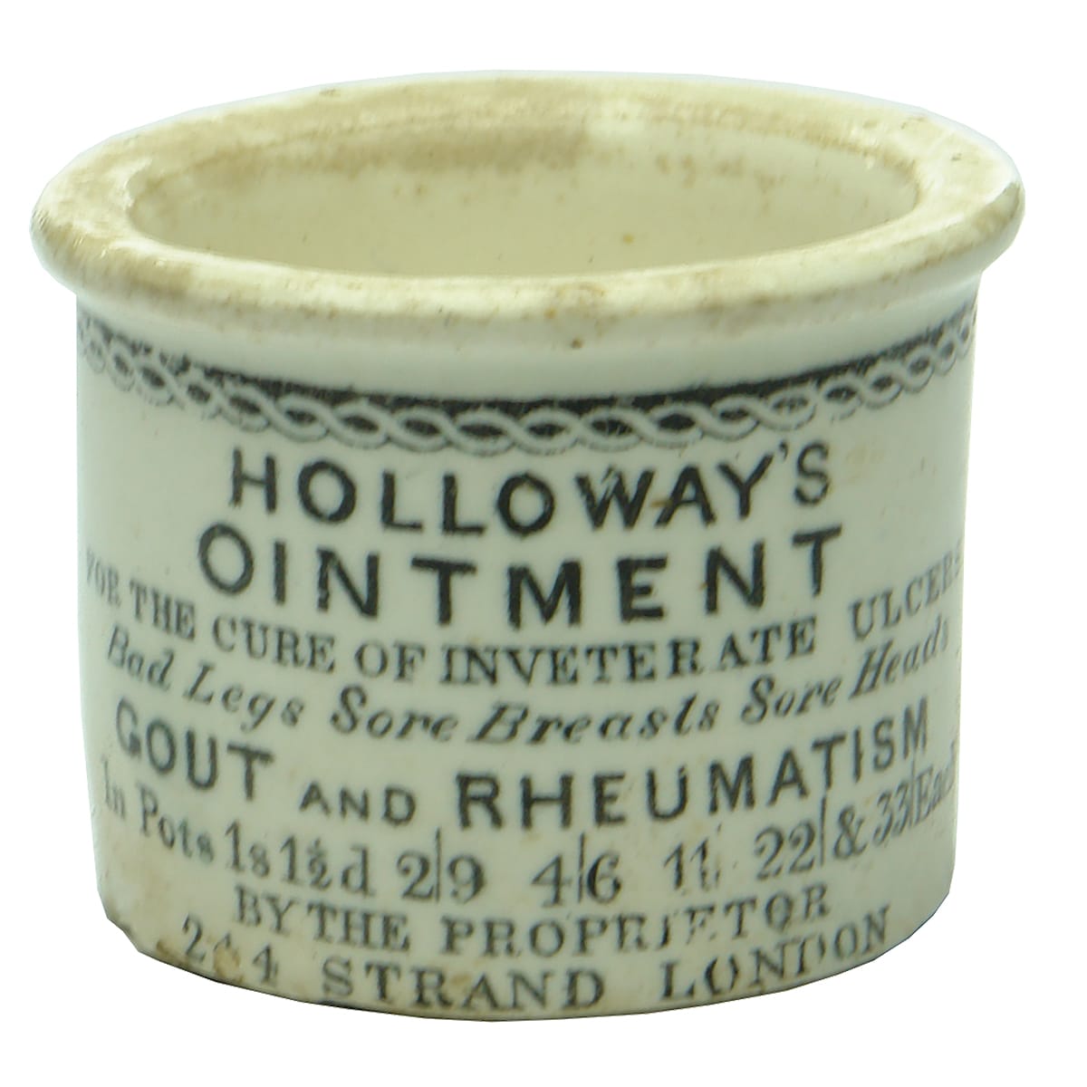 Ointment Pot. Holloway's Ointment. Strand, London.