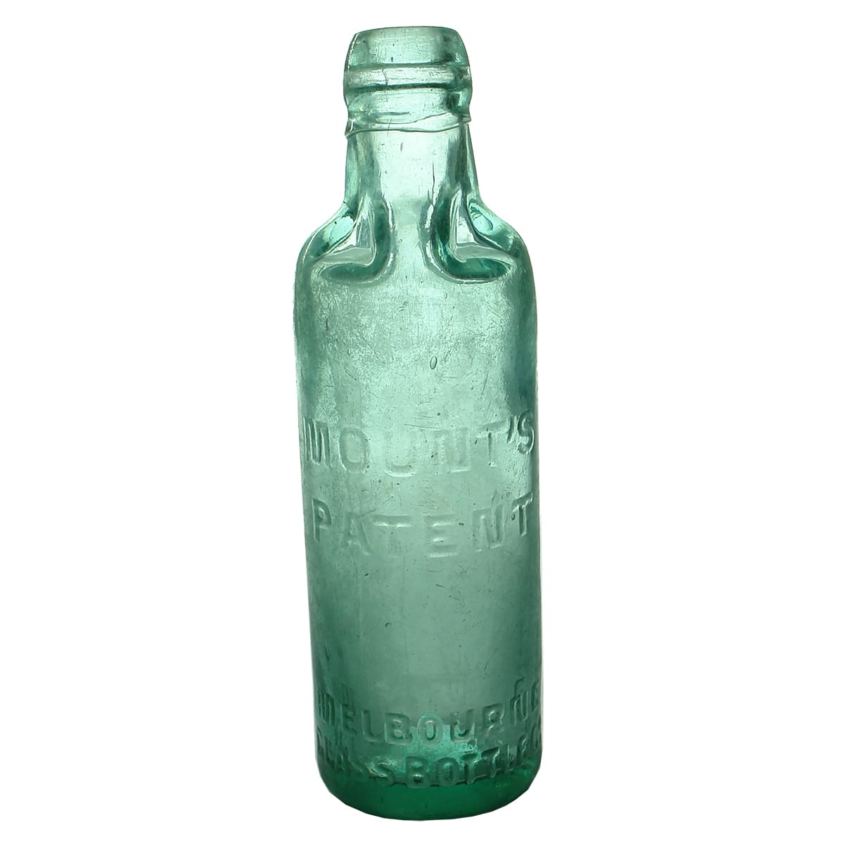 Patent. Mount's, Melbourne Glass Bottle Co. Aqua. 10 oz.